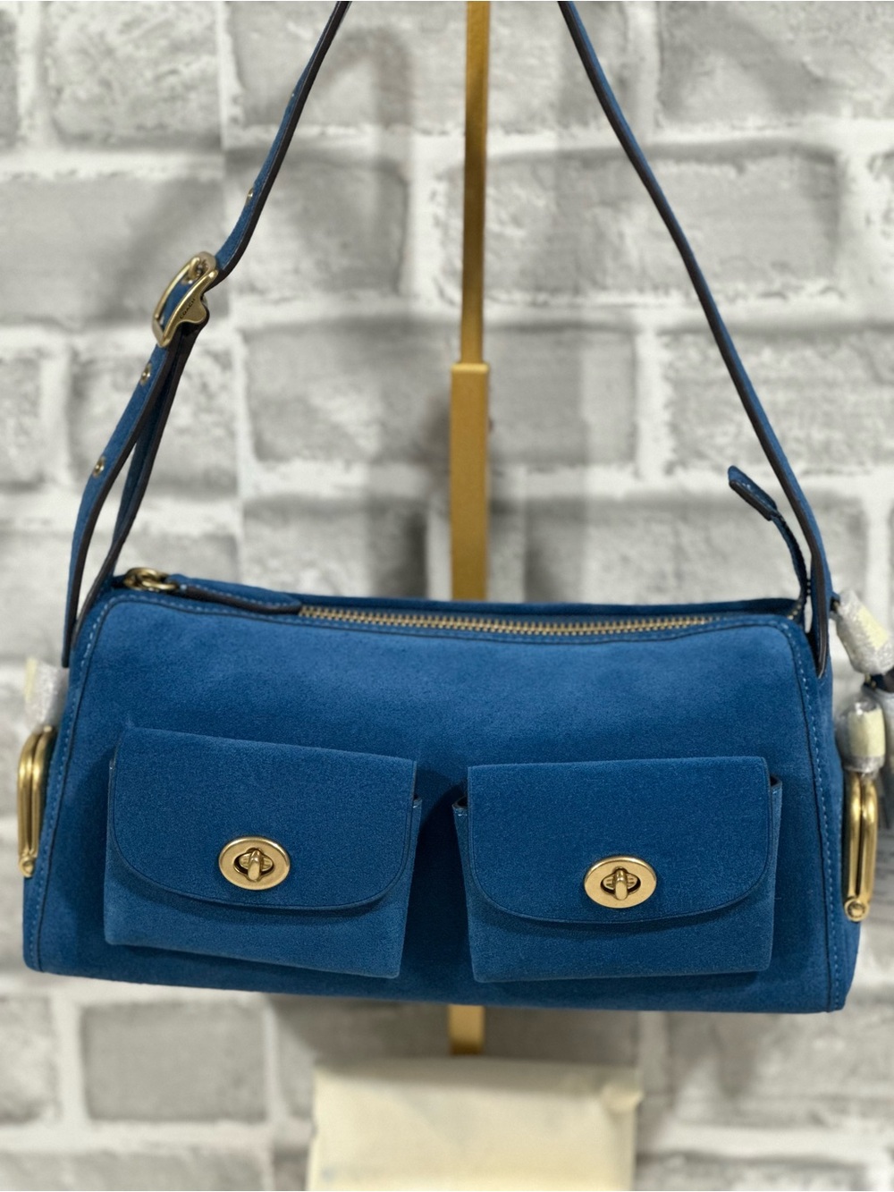 Coach Haversack 27 in Blue Jay Suede Shoulder/Crossbody Handbag